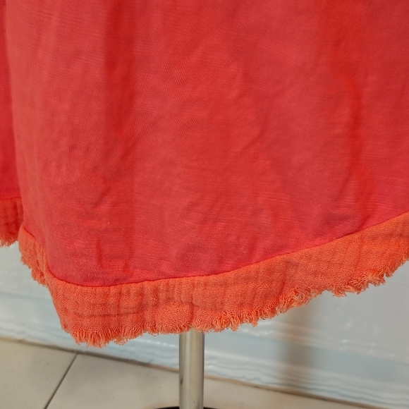 Women's Small Coral/Pink Gauze Long Sleeves Blouse Raw Hem 100% Cotton Flowy - Picture 6 of 9